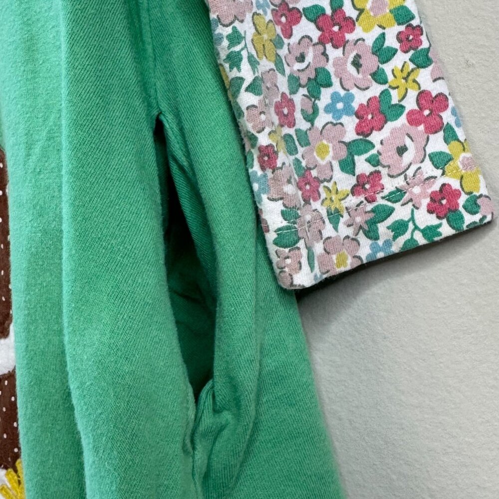 MINI BODEN Guinea Pig Applique Dress Girls 5-6 Green Tunic Floral Sleeves - Picture 6 of 6